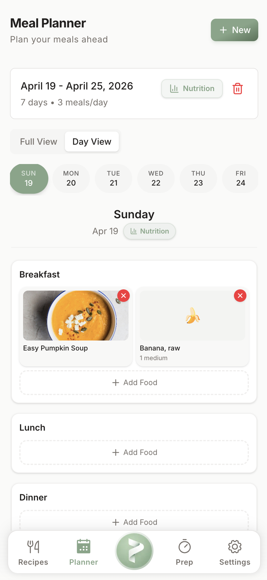 Provyuh — weekly meal planner