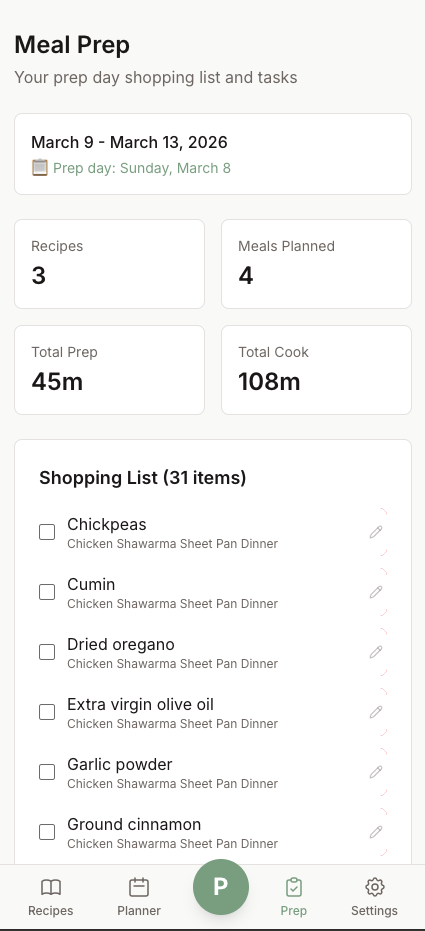 Provyuh — nutrition tracking and shopping list